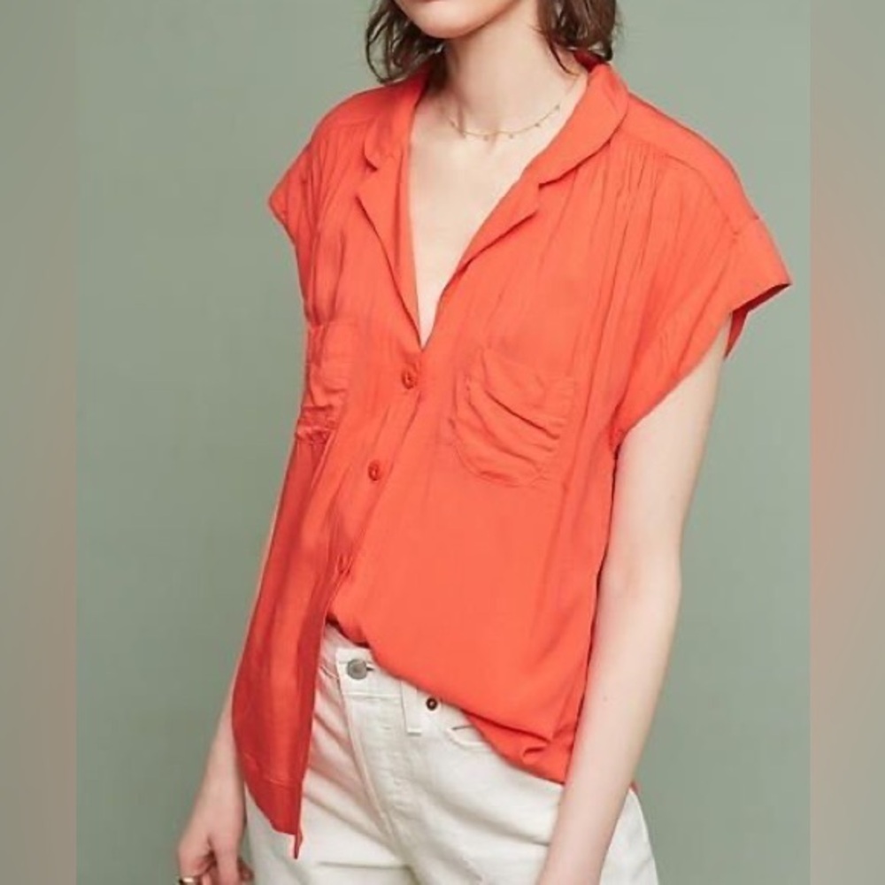 Maeve Anthropologie Tangerine Button Down Blouse